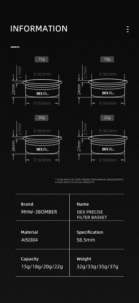 MHW-3BOMBER DEX Precise Coffee 58mm Filter Basket
