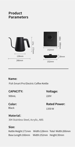 Timemore Fish Pro Smart Kettle, 900ml - Black Righthand