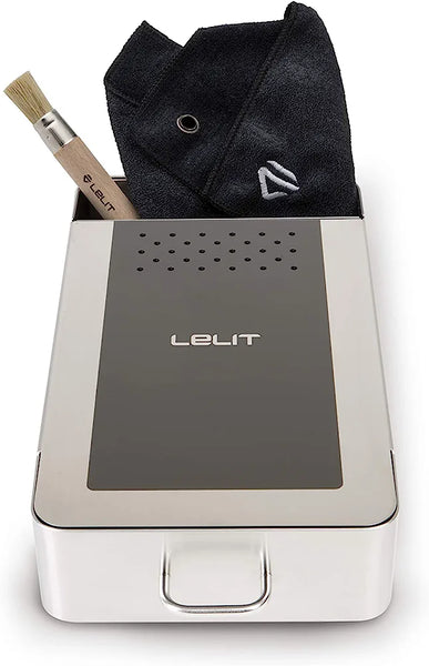 LELIT PLA360M, Knock Box Drawer, Microfiber Cloth and Brush, Stainless Steel, Satin Steel, 200x390x78mm