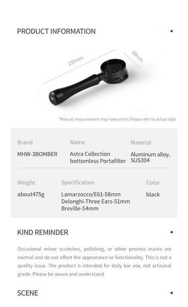 MHW-3BOMBER - Astra Collection Bottomless Portafilter 58mm E61