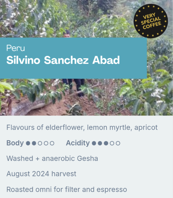 Sample Coffee Roasters - Peru Silvino Sanchez Abad, Washed + anaerobic process Gesha