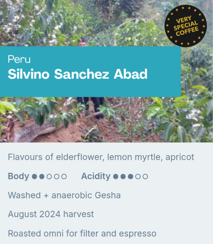Sample Coffee Roasters - Peru Silvino Sanchez Abad, Washed + anaerobic process Gesha